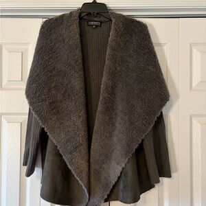 Context Gray Faux Sherpa Open-Front Poncho Sweater